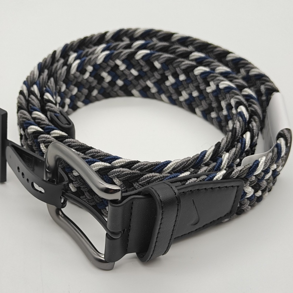 Nike Braided Stretch Belt Men's Large 38-40 Gray Blue White Woven Golf NWT - Picture 11 of 12